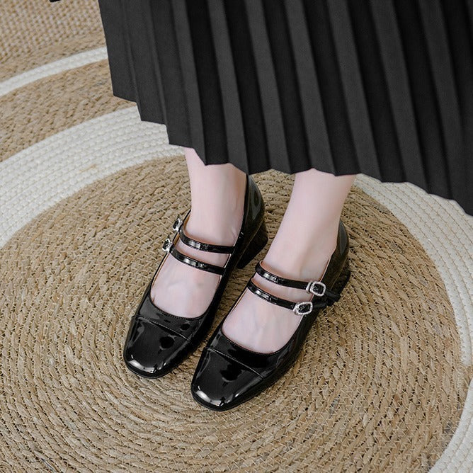 Square Toe Chunky Heel Buckle Mid-heel High Heel Women's Shoes