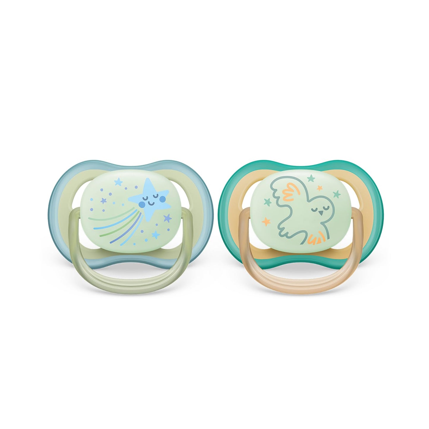 Philips Avent Ultra air Soother - 2 x Light, Breathable Glow-in-The-Dark Baby Soothers for Babies Aged 0-6 Months, BPA-Free with Steriliser Carry Case (Model SCF376/18)