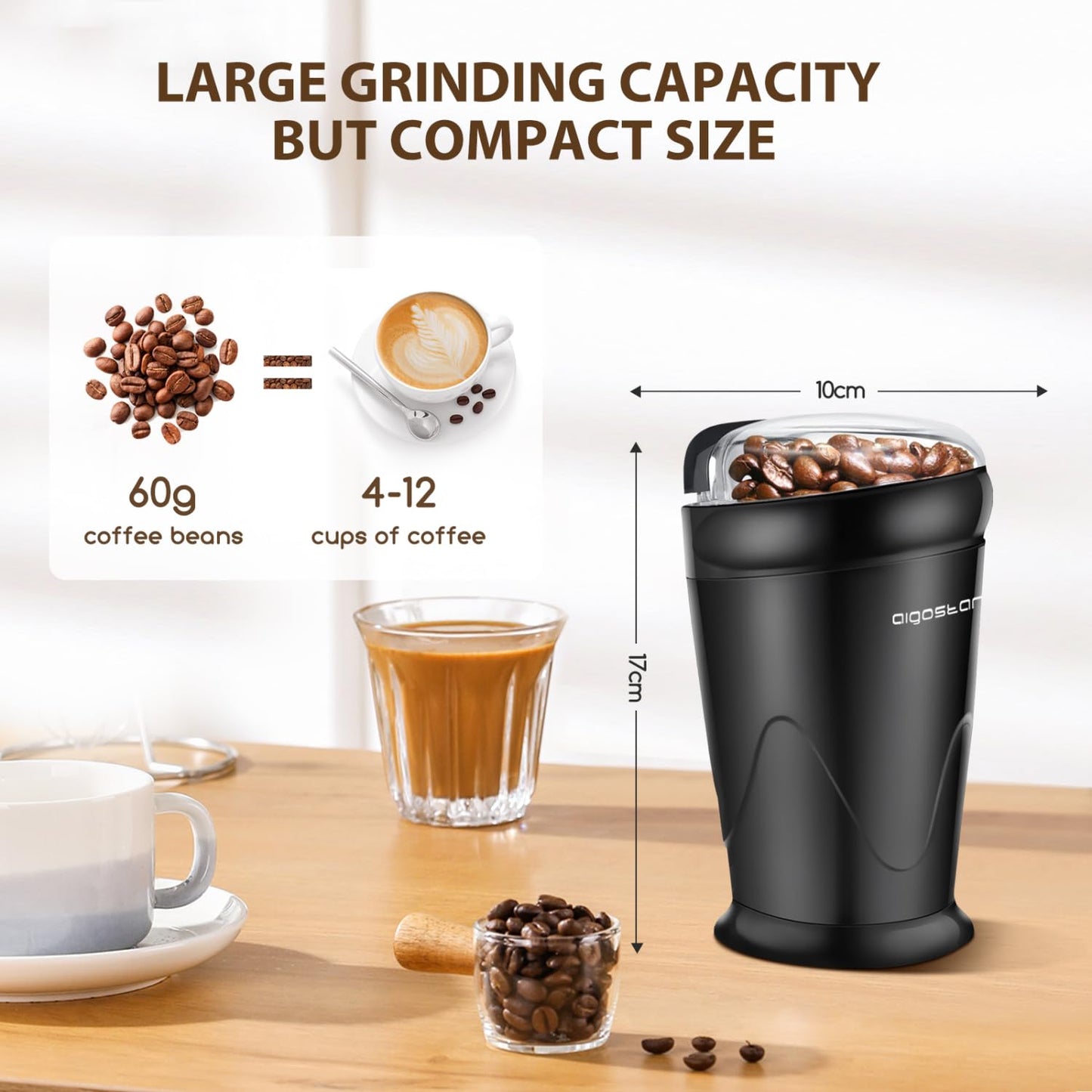 Aigostar Electric Coffee Grinder, Stainless