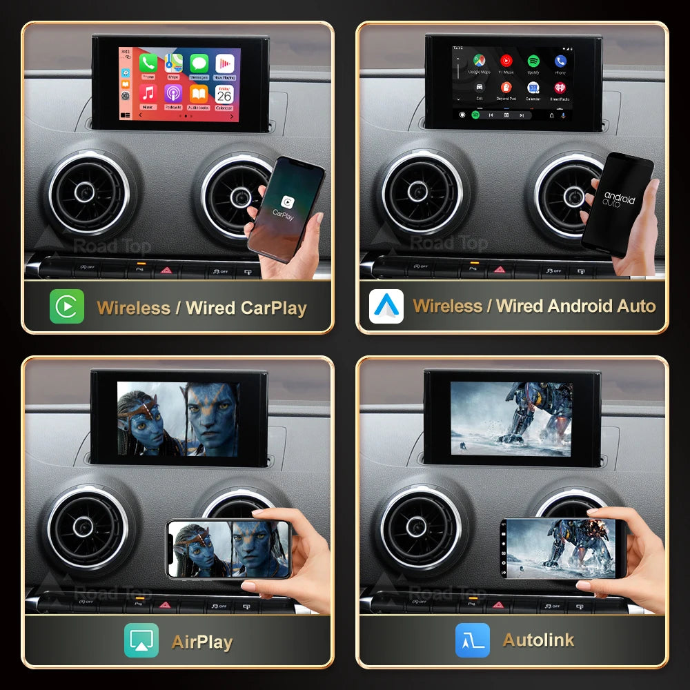 Road Top Wireless CarPlay Android Auto Interface for Audi A3 8V Q2 8P 2013-2018, with AirPlay Mirror Link Car Play Functions