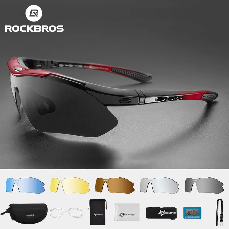 ROCKBROS Polarized Cycling Glasses Outdoor Sports Bicycle Sunglasses Mountain Bike Goggles Eyewear Myopia Frame 5 Lenses Light