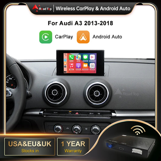 Road Top Wireless CarPlay Android Auto Interface for Audi A3 8V Q2 8P 2013-2018, with AirPlay Mirror Link Car Play Functions