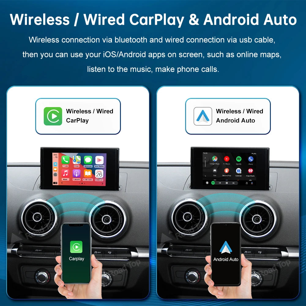 Road Top Wireless Apple CarPlay Android Auto for Audi A3 8V Q2 8P 2013-2018, with AirPlay Mirror Link Car Play Functions