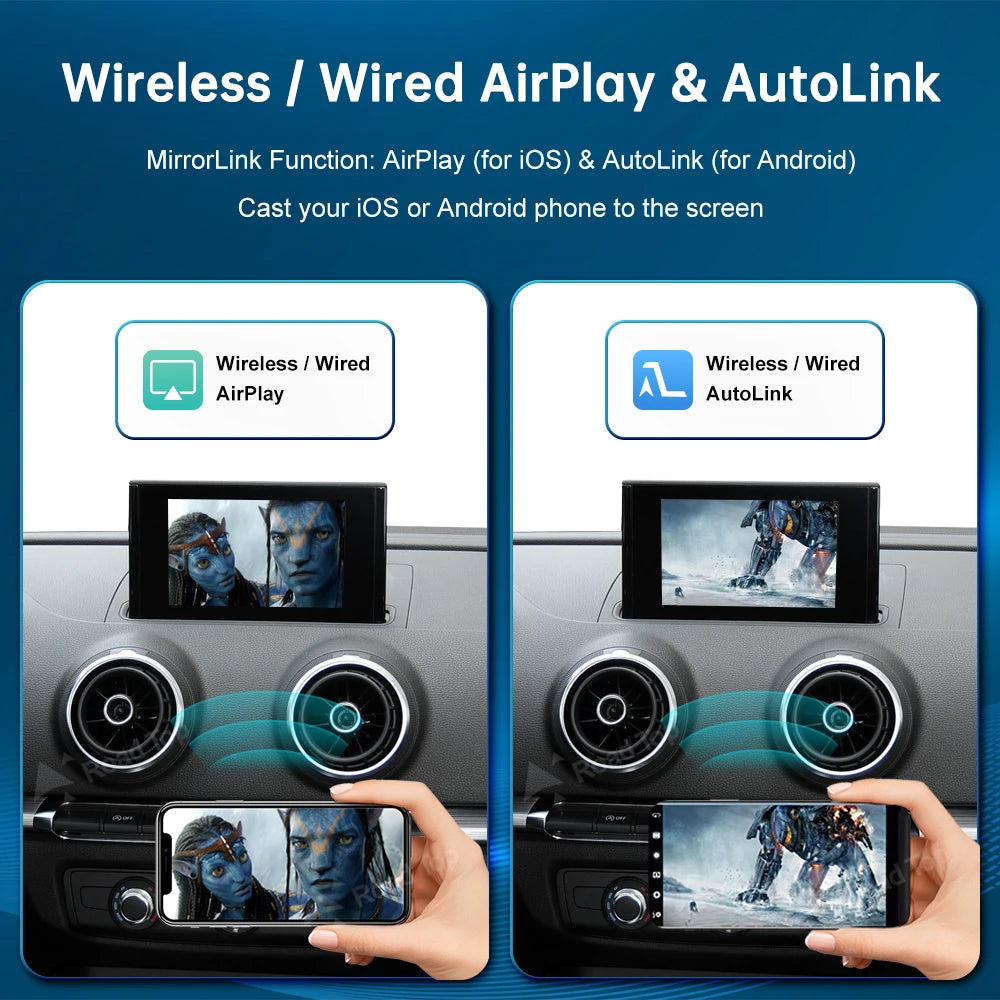 Road Top Wireless Apple CarPlay Android Auto for Audi A3 8V Q2 8P 2013-2018, with AirPlay Mirror Link Car Play Functions