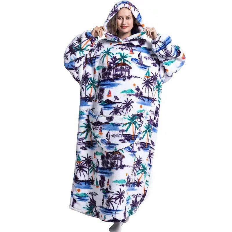 Fleece Hooded Wearable Blanket Sweatshirt